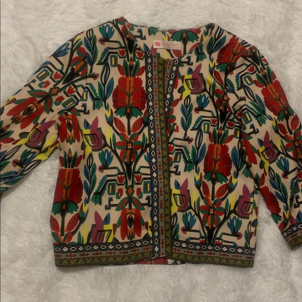 Long Sleeve Ethnic Print Jacket Open Front Blazer